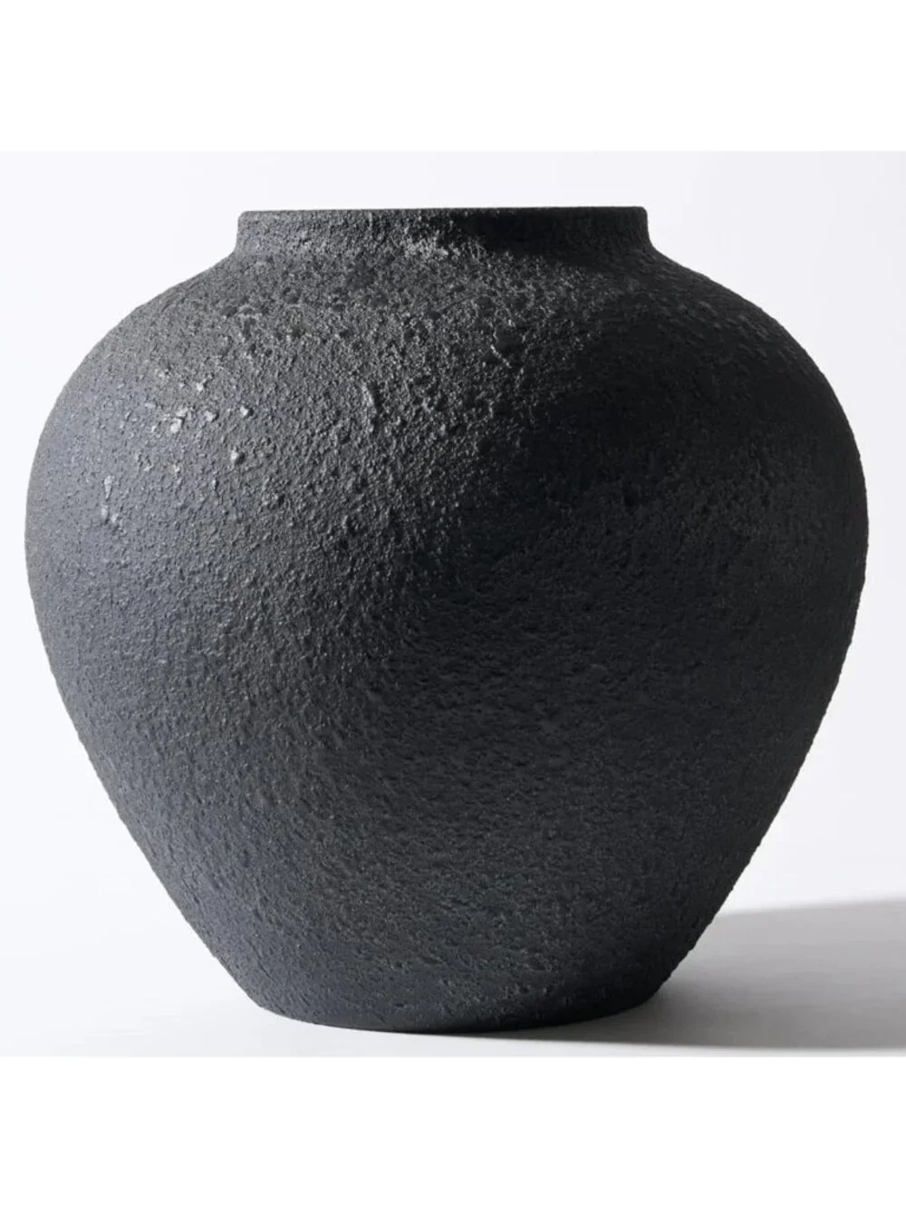 Large Rustic Black Round Vase - Stylish Pottery Home Decor Accent Piece